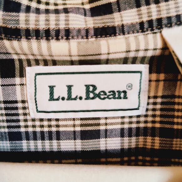LL Bean Button Down Work Shirt Men's XXL Plaid Blue Green Long Sleeve Minor Flaw - Picture 2 of 12